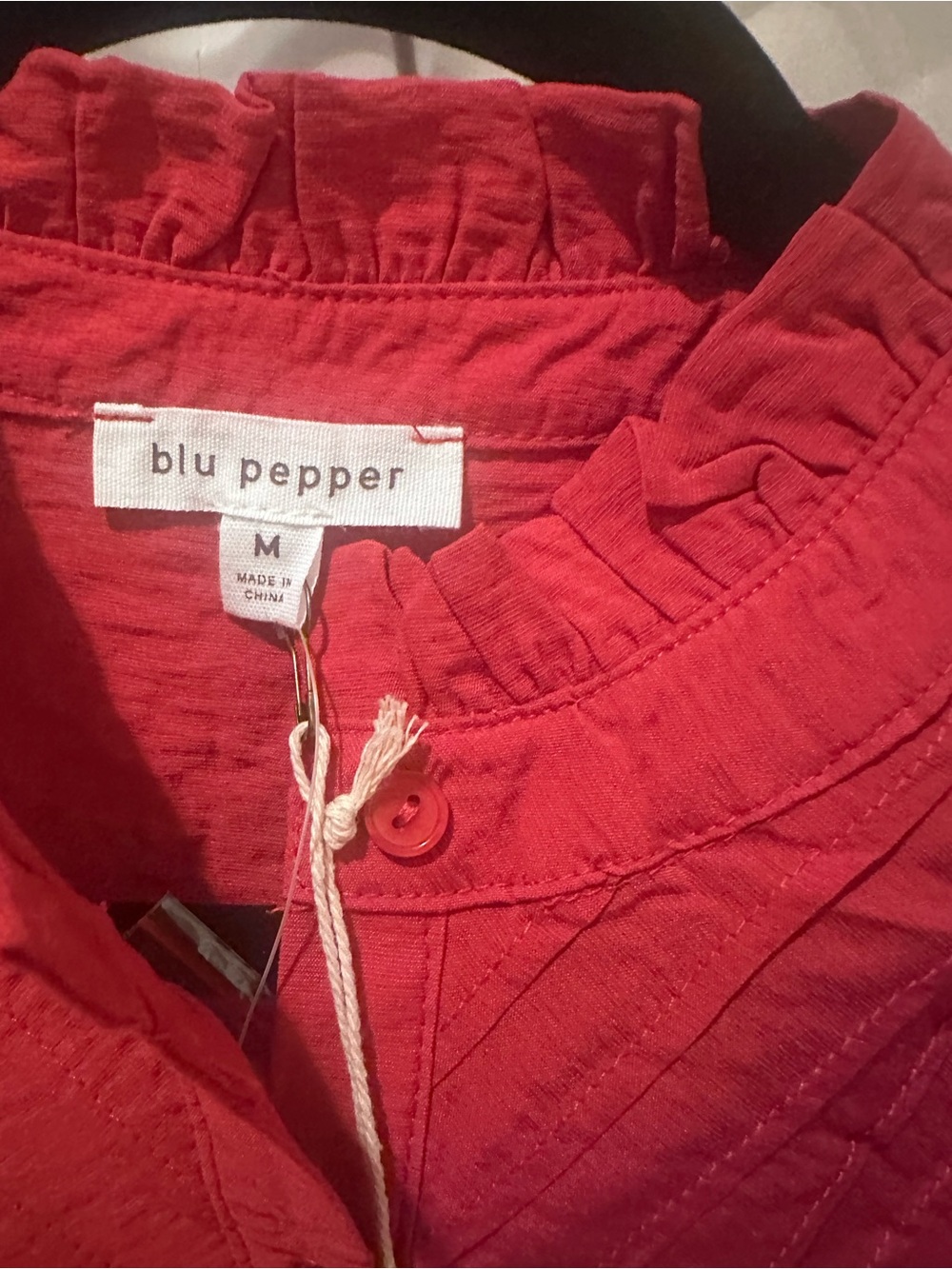 Blu Pepper Red Eyelet Ruffle Button-Front Blouse - Picture 4 of 6